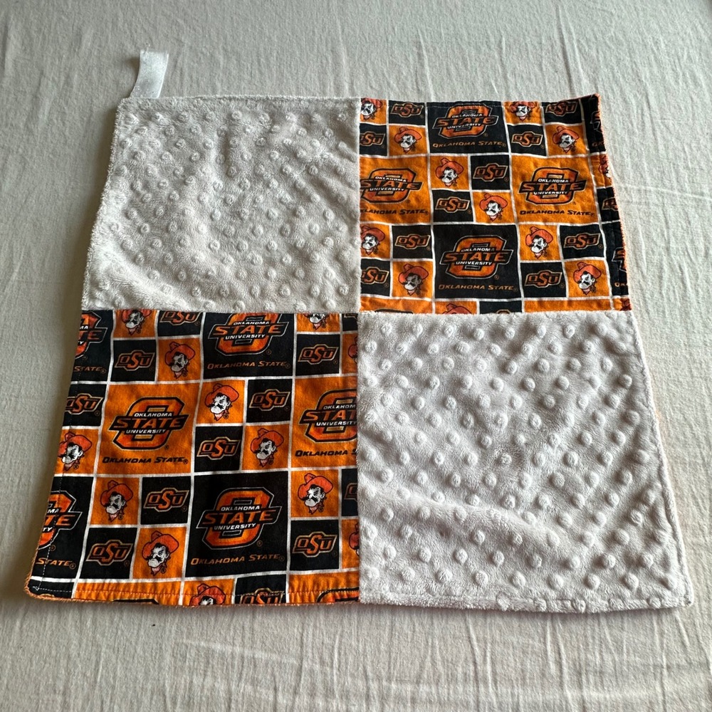 Oklahoma State University OSU Cowboys Minky Dot Baby Security Blanket Lovey 18"